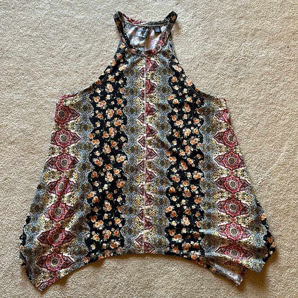 Women’s Fulltilt XL tank top. Multicolor, halter style. Split sides.